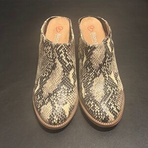 Blondo Snake Pattern Mules in Black and Cream